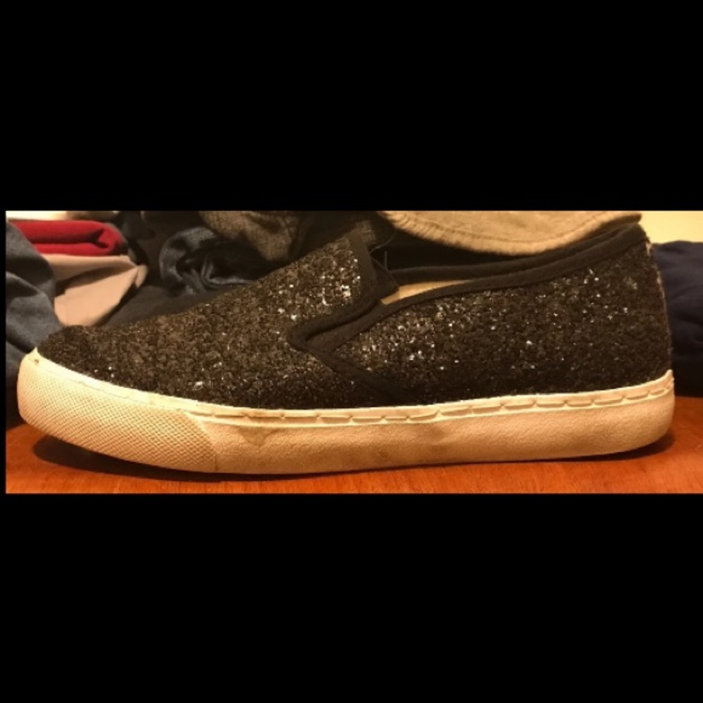 Glitter Black Slip On Sneakers